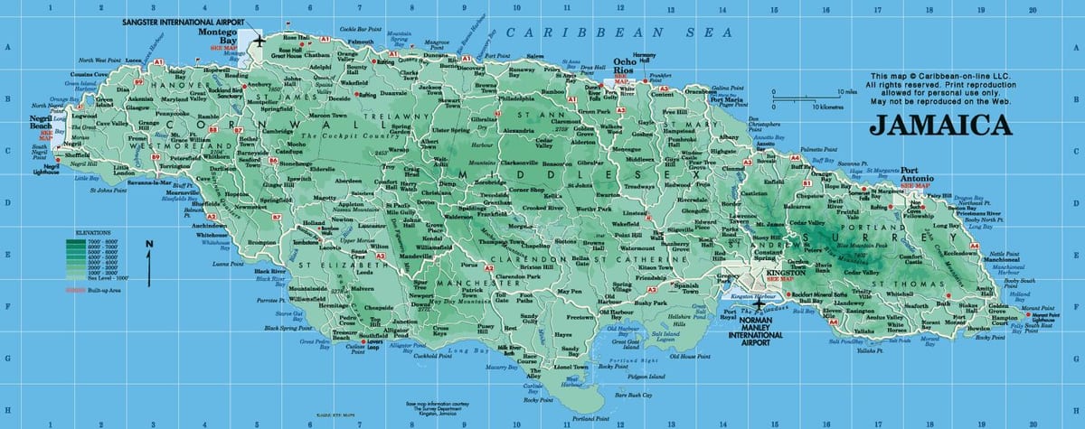 географічна карта Ямайки
