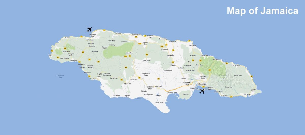 карта Ямайки аеропортів і курортів