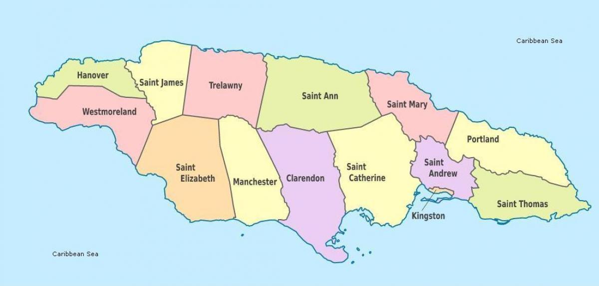 карта Ямайки з парафіями та столиць