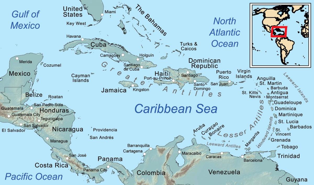 карта Ямайка і прилеглих островів